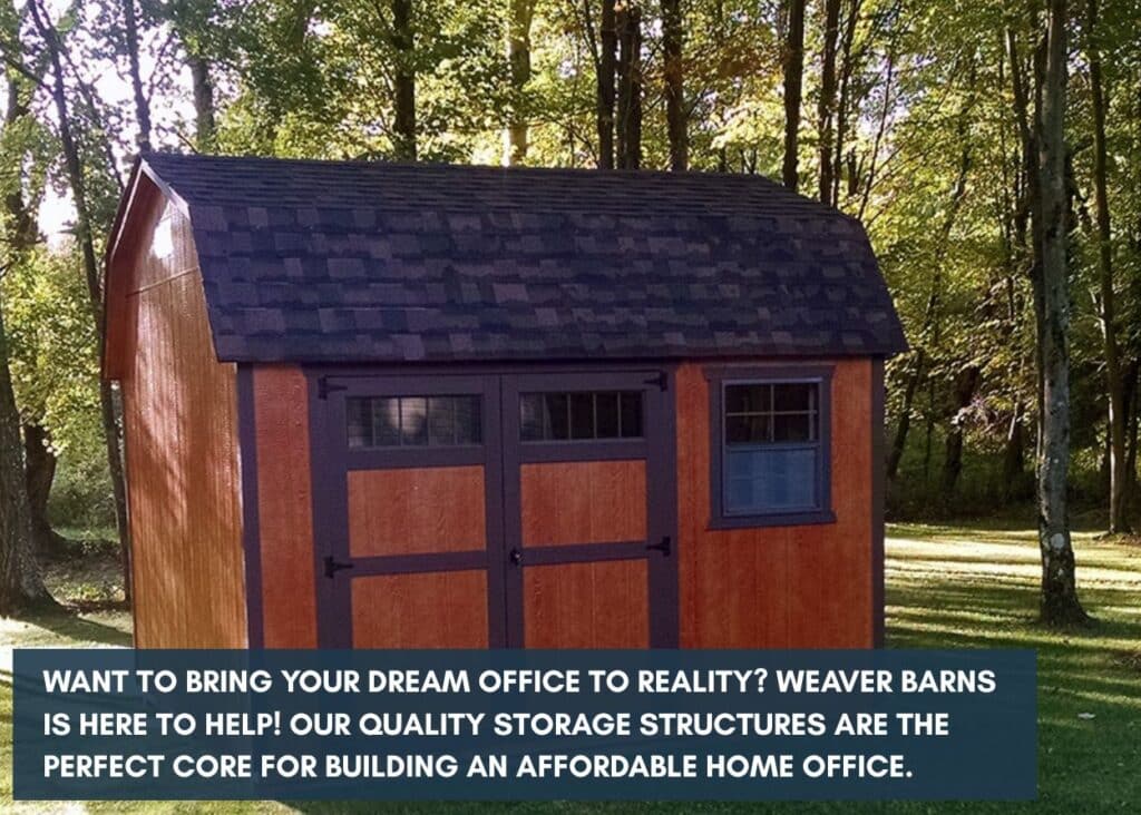 rustic finish on a gambrel roofed shed set in the woods